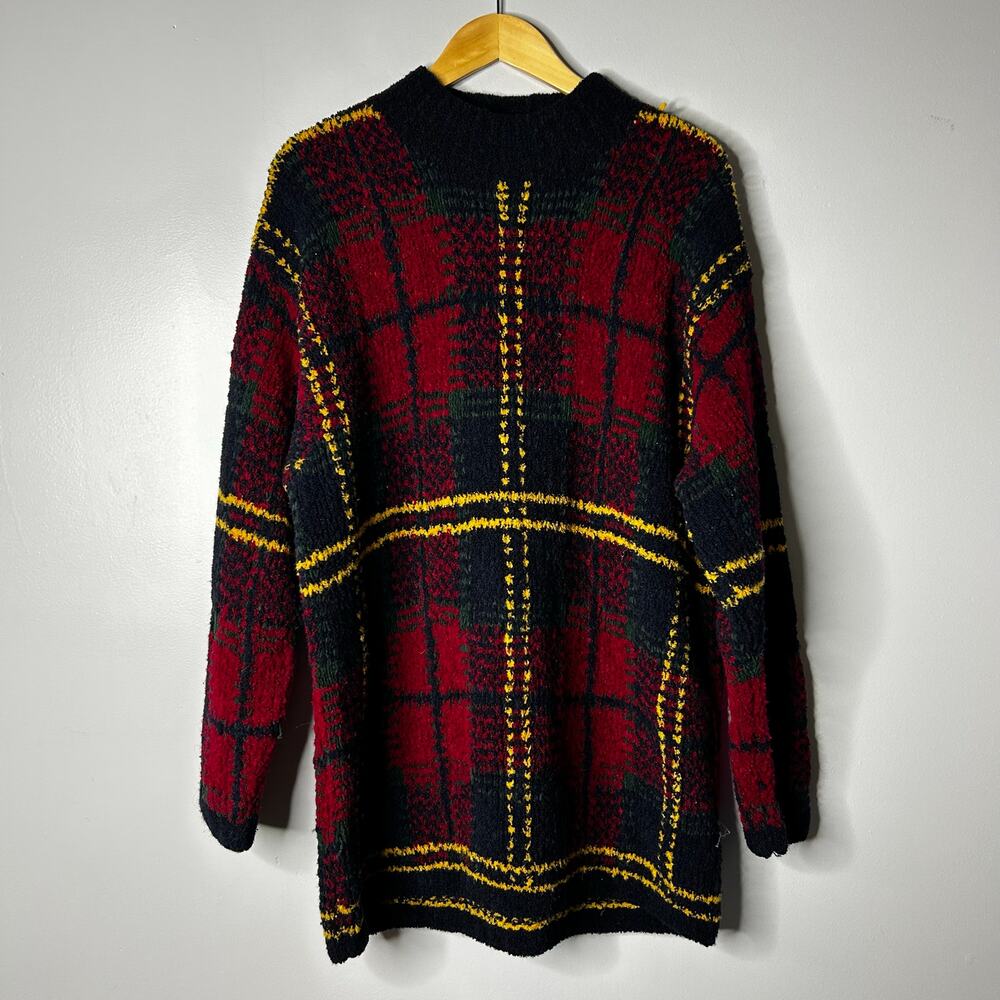 Vintage Hand Knit Jones New‎ York Tartan Plaid Wool Sweater Men's Large